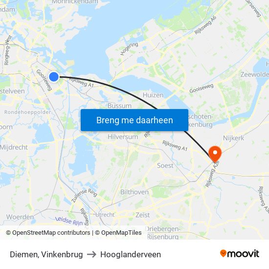 Diemen, Vinkenbrug to Hooglanderveen map