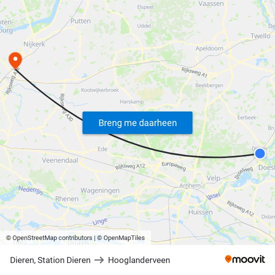 Dieren, Station Dieren to Hooglanderveen map