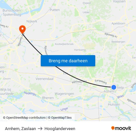 Arnhem, Zaslaan to Hooglanderveen map
