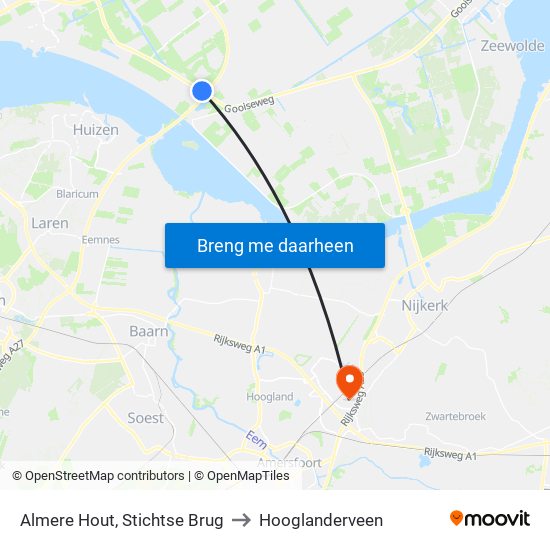 Almere Hout, Stichtse Brug to Hooglanderveen map