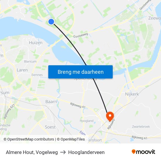 Almere Hout, Vogelweg to Hooglanderveen map
