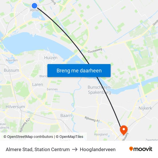 Almere Stad, Station Centrum to Hooglanderveen map