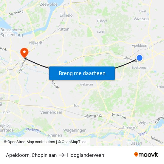 Apeldoorn, Chopinlaan to Hooglanderveen map