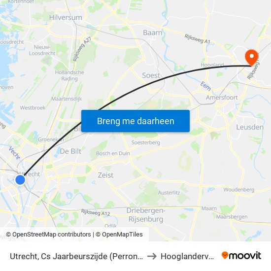 Utrecht, Cs Jaarbeurszijde (Perron C4) to Hooglanderveen map