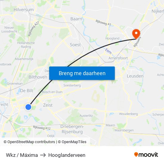 Wkz / Máxima to Hooglanderveen map