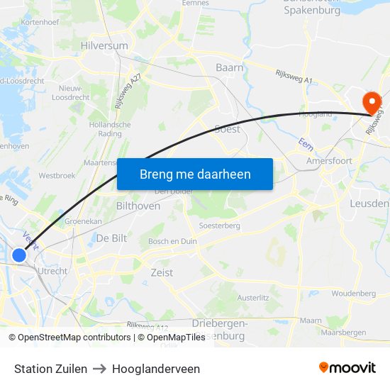 Station Zuilen to Hooglanderveen map