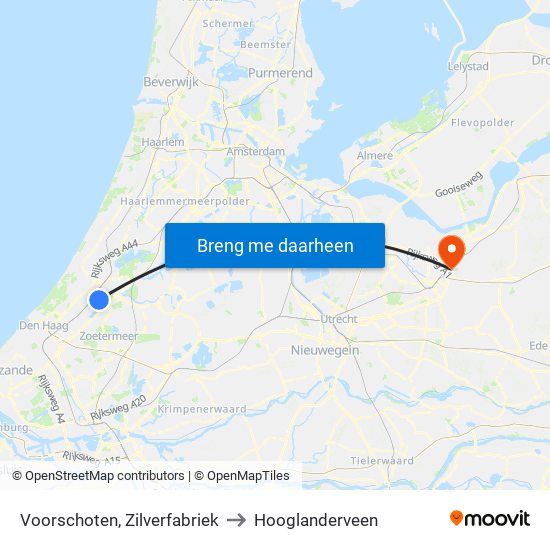 Voorschoten, Zilverfabriek to Hooglanderveen map