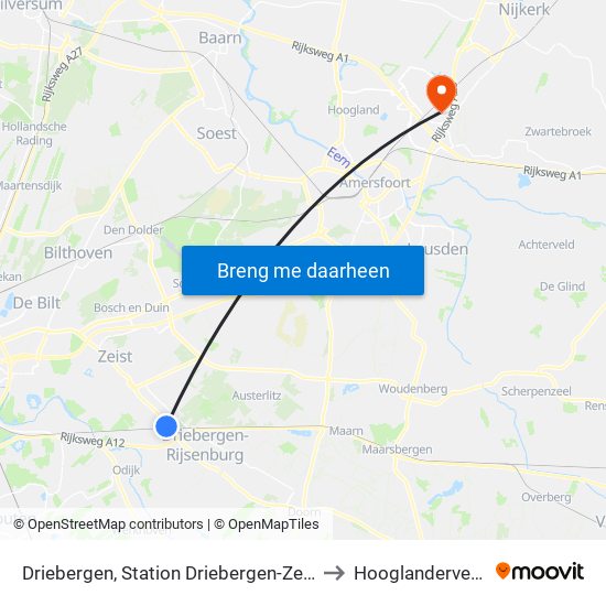 Driebergen, Station Driebergen-Zeist to Hooglanderveen map