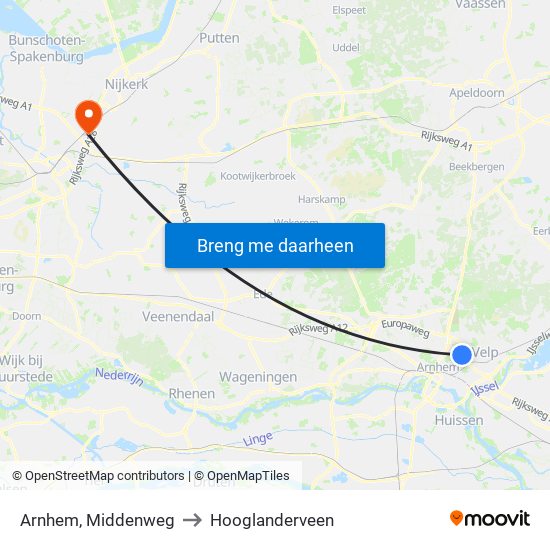 Arnhem, Middenweg to Hooglanderveen map