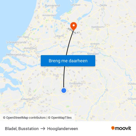 Bladel, Busstation to Hooglanderveen map