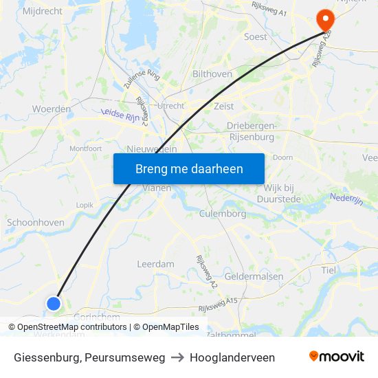 Giessenburg, Peursumseweg to Hooglanderveen map