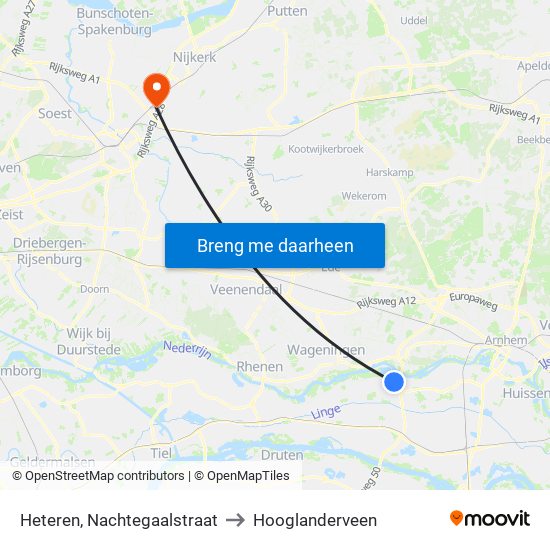 Heteren, Nachtegaalstraat to Hooglanderveen map