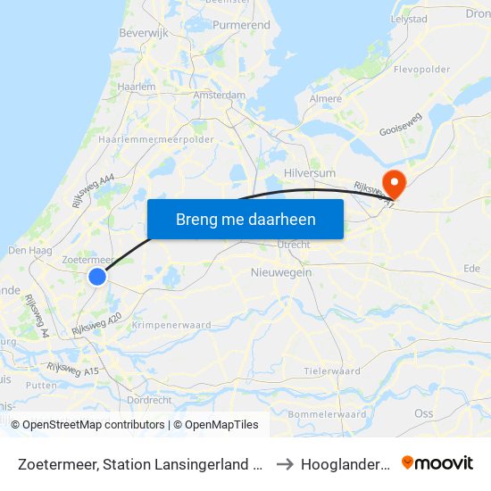 Zoetermeer, Station Lansingerland Zuidzijde to Hooglanderveen map