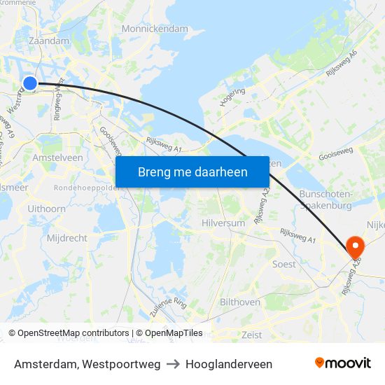 Amsterdam, Westpoortweg to Hooglanderveen map