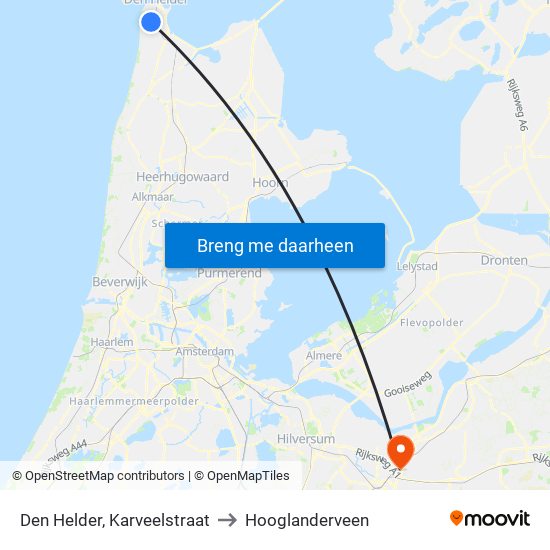 Den Helder, Karveelstraat to Hooglanderveen map
