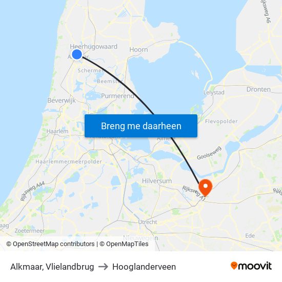 Alkmaar, Vlielandbrug to Hooglanderveen map