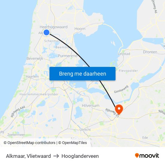 Alkmaar, Vlietwaard to Hooglanderveen map