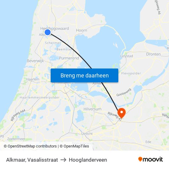 Alkmaar, Vasalisstraat to Hooglanderveen map