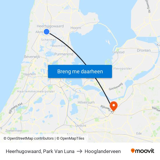 Heerhugowaard, Park Van Luna to Hooglanderveen map