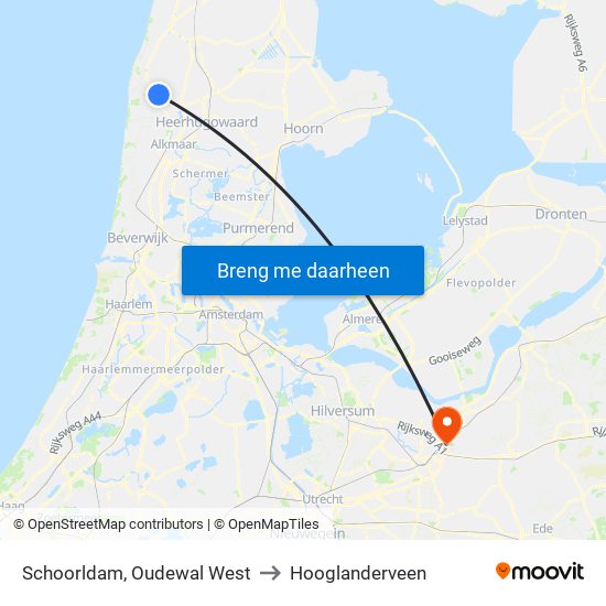 Schoorldam, Oudewal West to Hooglanderveen map