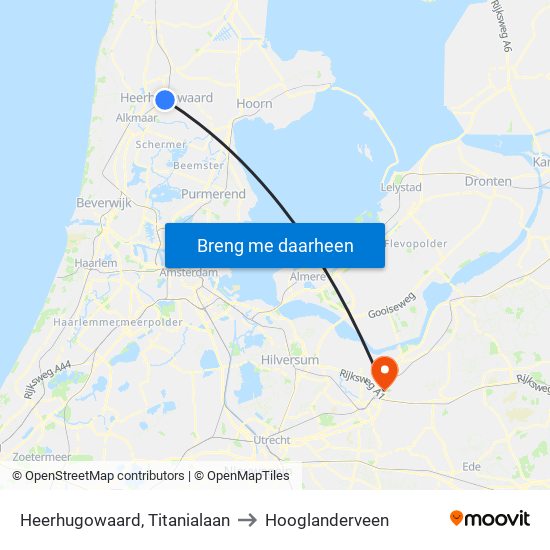 Heerhugowaard, Titanialaan to Hooglanderveen map