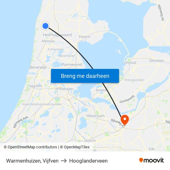 Warmenhuizen, Vijfven to Hooglanderveen map