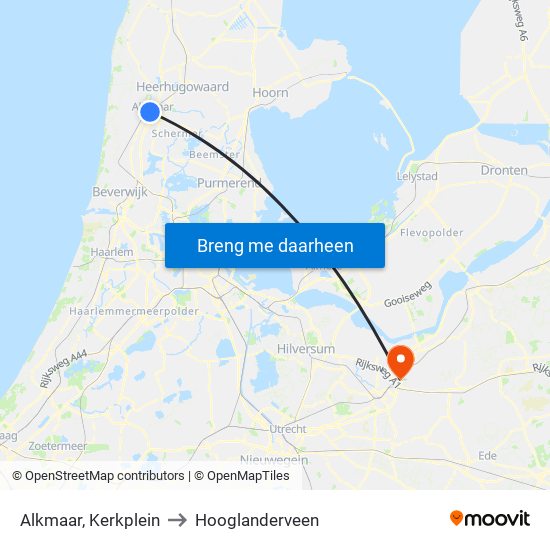 Alkmaar, Kerkplein to Hooglanderveen map
