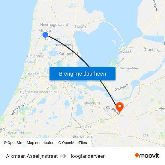 Alkmaar, Asselijnstraat to Hooglanderveen map