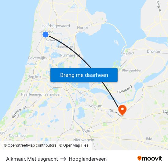 Alkmaar, Metiusgracht to Hooglanderveen map