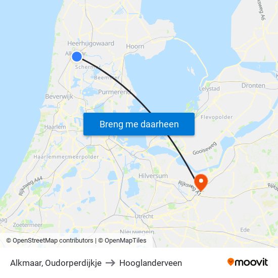 Alkmaar, Oudorperdijkje to Hooglanderveen map