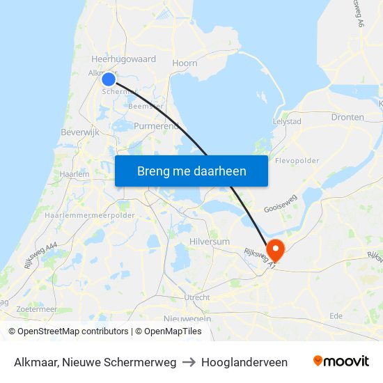Alkmaar, Nieuwe Schermerweg to Hooglanderveen map