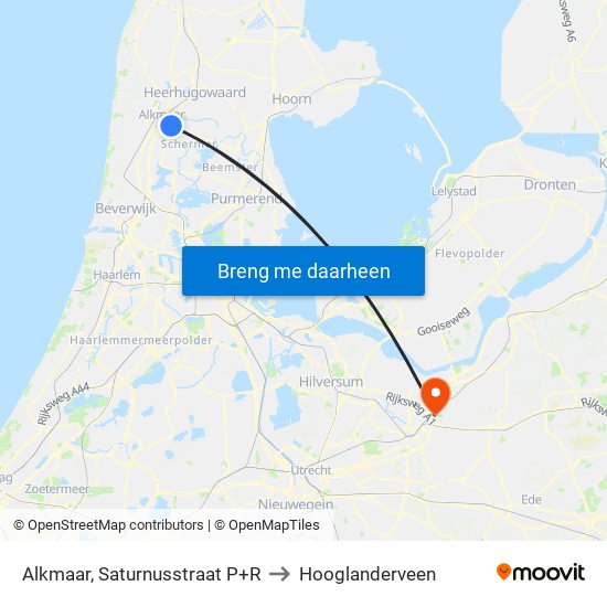 Alkmaar, Saturnusstraat P+R to Hooglanderveen map