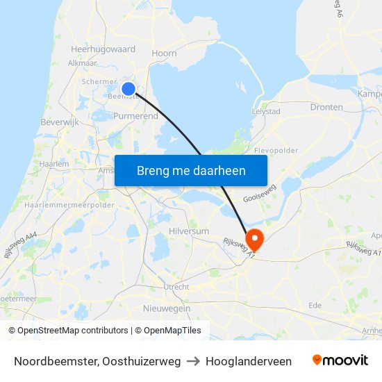 Noordbeemster, Oosthuizerweg to Hooglanderveen map