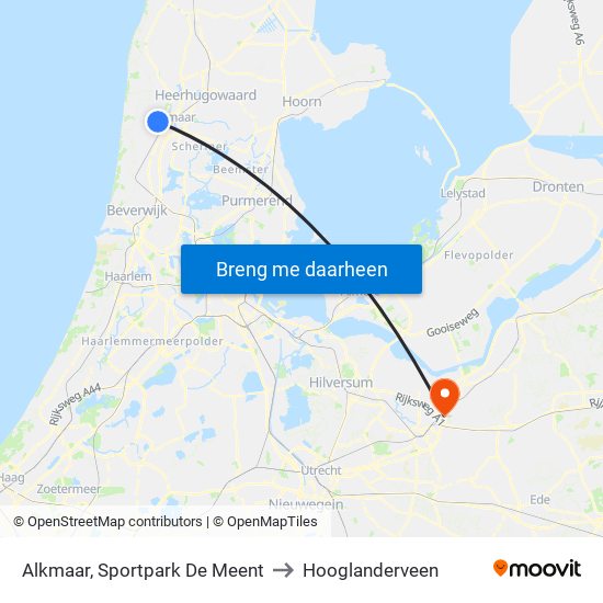 Alkmaar, Sportpark De Meent to Hooglanderveen map