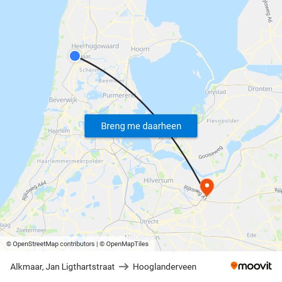 Alkmaar, Jan Ligthartstraat to Hooglanderveen map