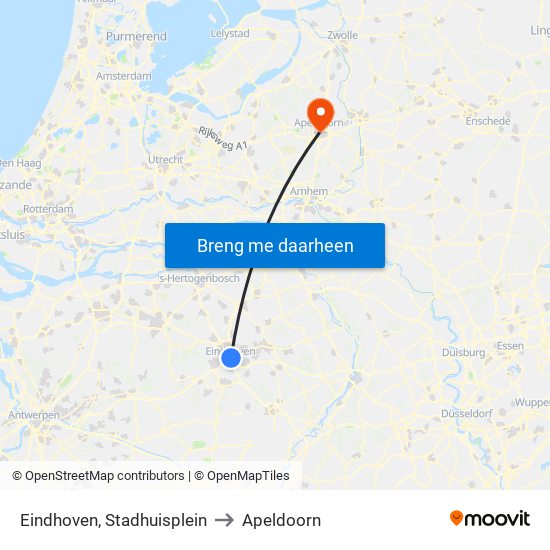 Eindhoven, Stadhuisplein to Apeldoorn map