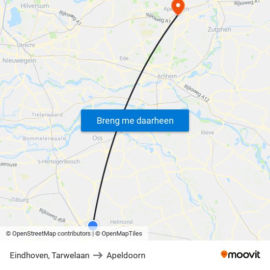 Eindhoven, Tarwelaan to Apeldoorn map