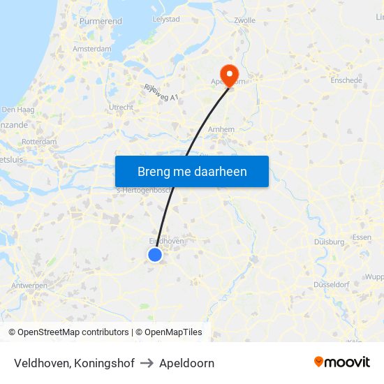 Veldhoven, Koningshof to Apeldoorn map