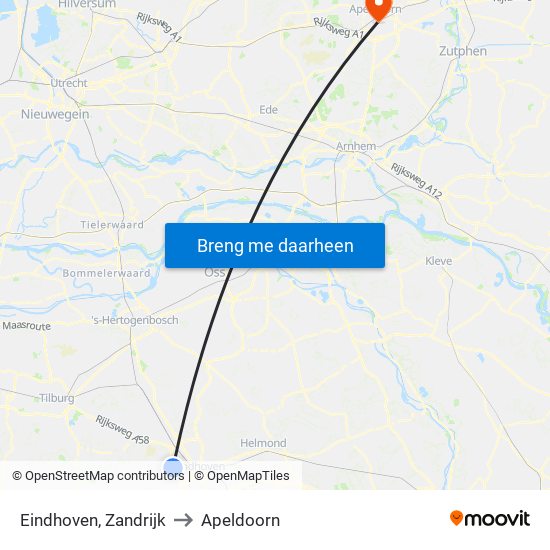 Eindhoven, Zandrijk to Apeldoorn map