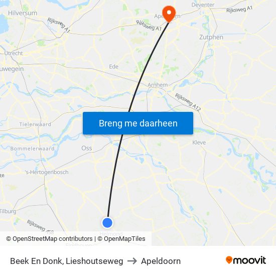 Beek En Donk, Lieshoutseweg to Apeldoorn map