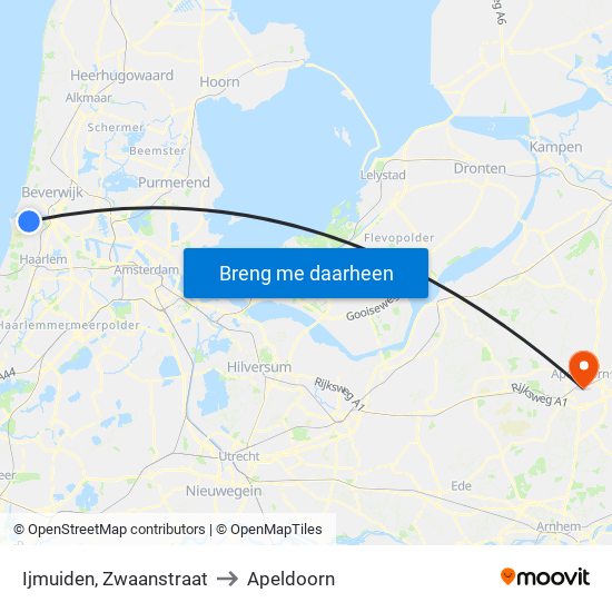 Ijmuiden, Zwaanstraat to Apeldoorn map