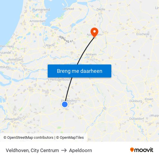 Veldhoven, City Centrum to Apeldoorn map
