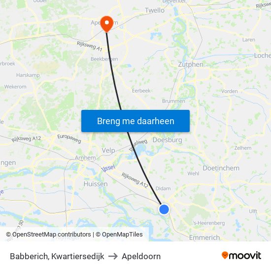 Babberich, Kwartiersedijk to Apeldoorn map