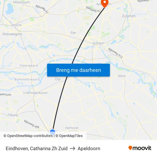 Eindhoven, Catharina Zh Zuid to Apeldoorn map