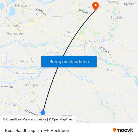 Best, Raadhuisplein to Apeldoorn map