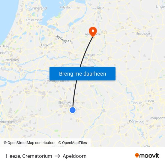 Heeze, Crematorium to Apeldoorn map