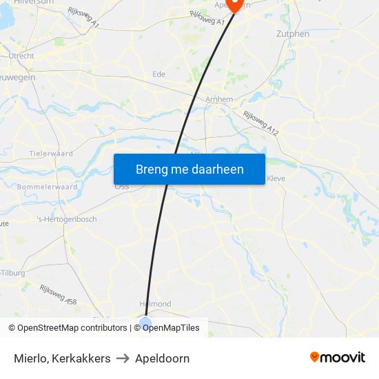Mierlo, Kerkakkers to Apeldoorn map