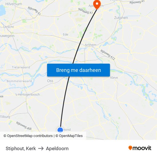Stiphout, Kerk to Apeldoorn map