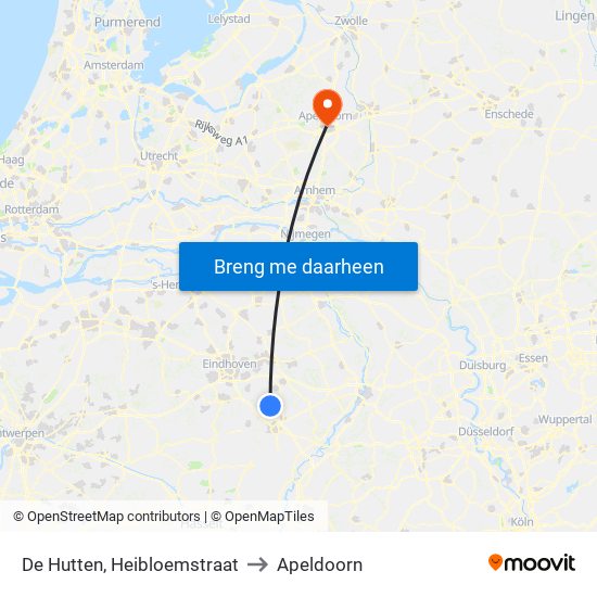 De Hutten, Heibloemstraat to Apeldoorn map