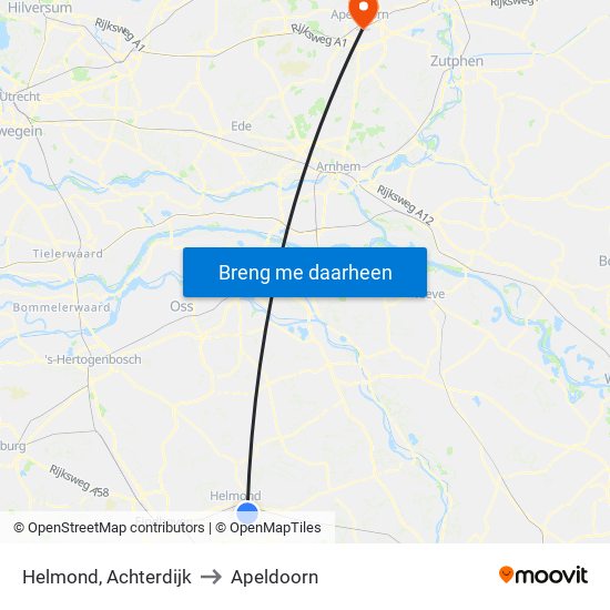 Helmond, Achterdijk to Apeldoorn map